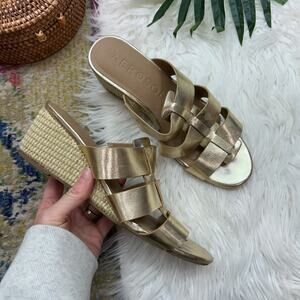 Aerosoles Wilma Wedge Sandal 8W WIDE Gold Slip On